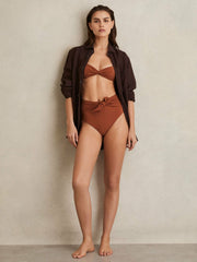 High Waist Tie Front Bikini Bottoms in Brown