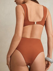 High Waist Tie Front Bikini Bottoms in Brown