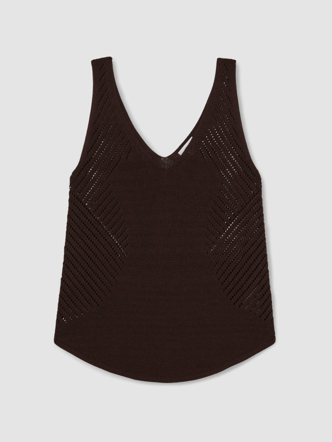 Cotton Blend Open Knit Vest in Chocolate Brown