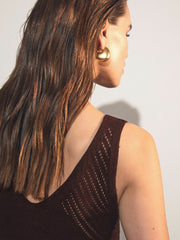 Cotton Blend Open Knit Vest in Chocolate Brown