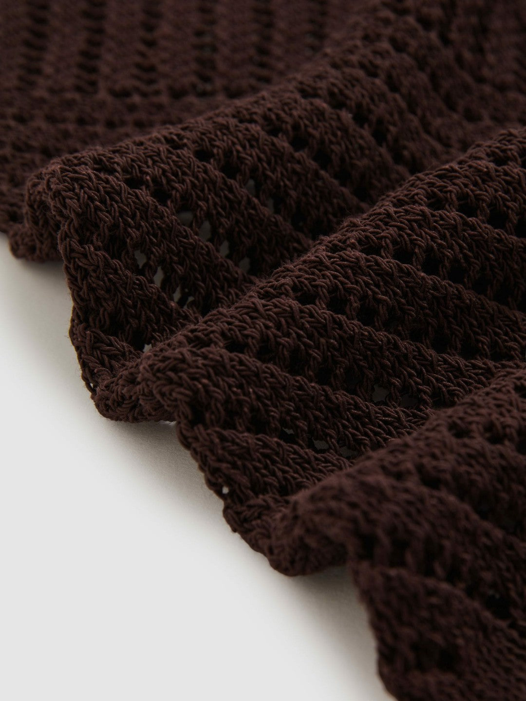 Cotton Blend Open Knit Vest in Chocolate Brown