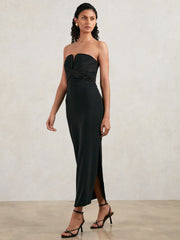 Halston Strapless Crepe Midi Dress in Black