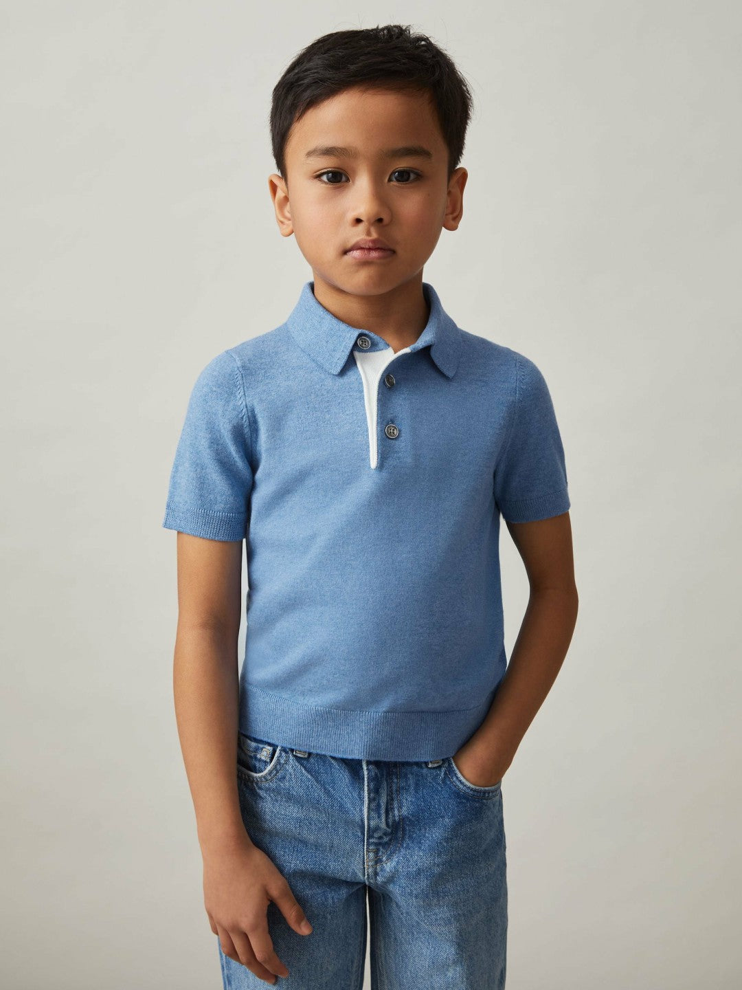 3-9 yrs Contrast Placket Polo Shirt With Cotton in Blue