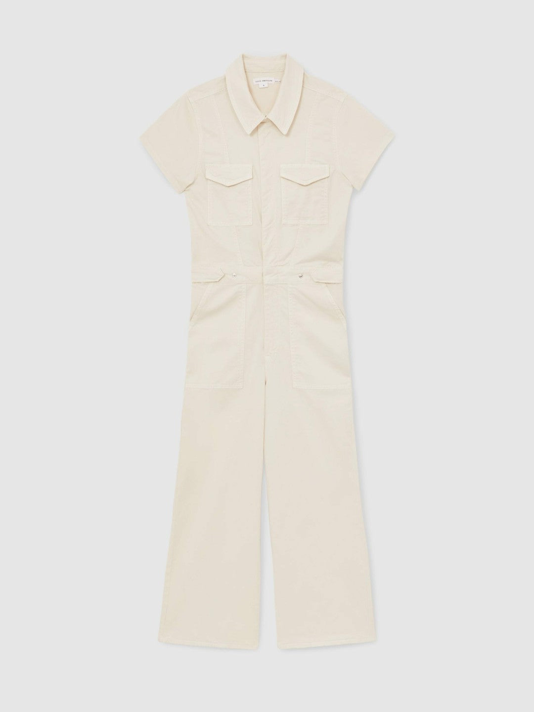 Good American Cotton Twill Jumpsuit with Stretch in Ecru