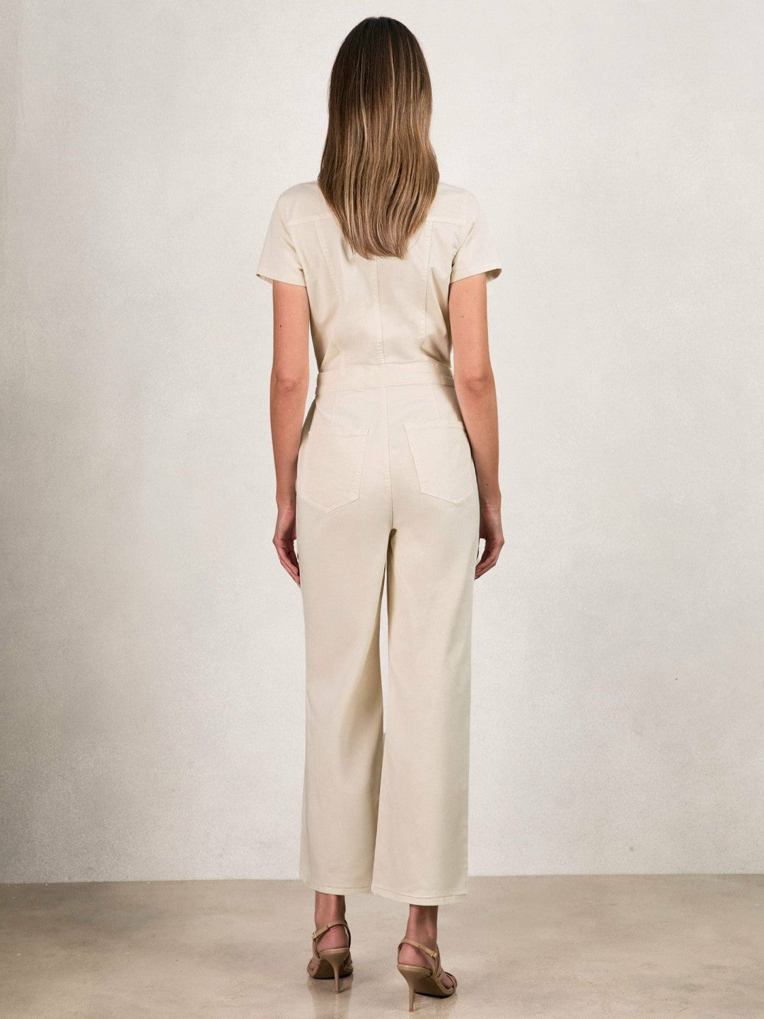 Good American Cotton Twill Jumpsuit with Stretch in Ecru