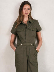 Good American Cotton Twill Jumpsuit with Stretch in Khaki