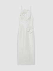 Acler Ivory Petal Detail Fitted Midi Dress in Ivory