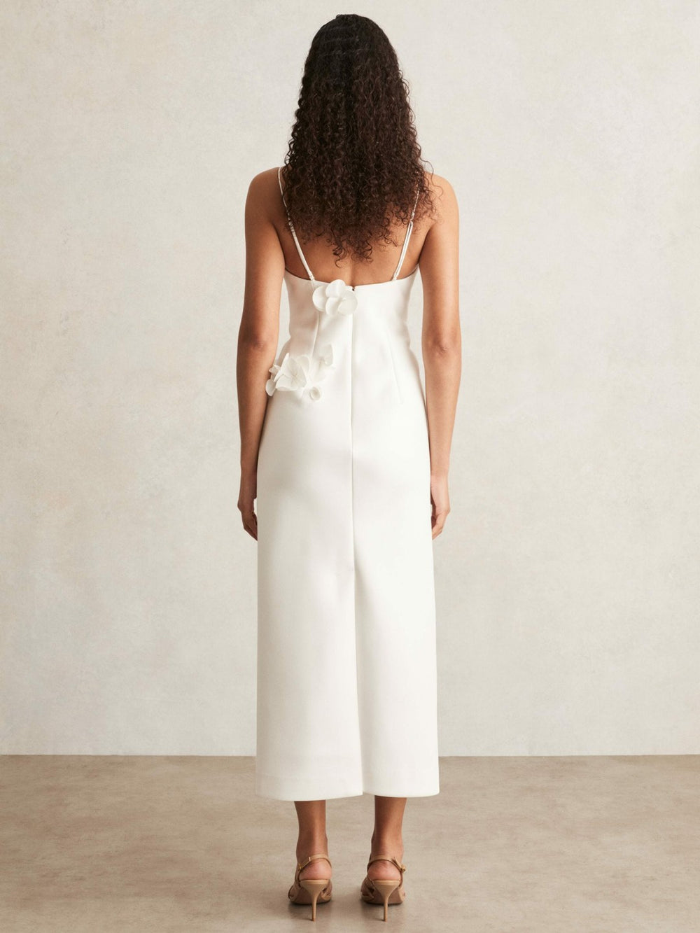 Acler Ivory Petal Detail Fitted Midi Dress in Ivory