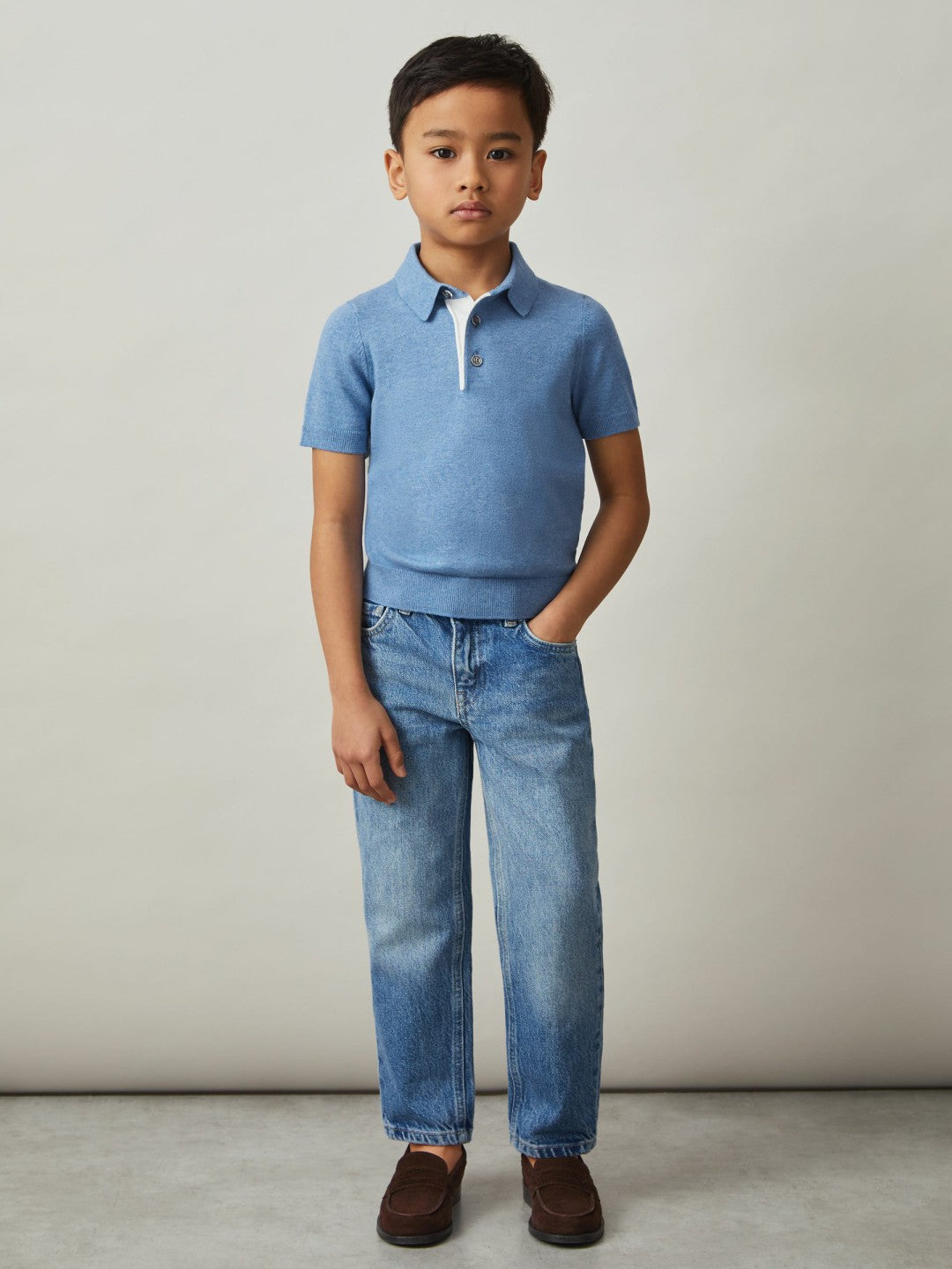 9-13 yrs Contrast Placket Polo Shirt With Cotton in Blue