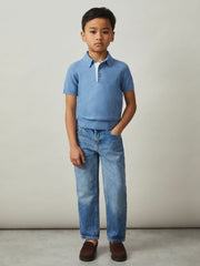 9-13 yrs Contrast Placket Polo Shirt With Cotton in Blue
