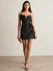 Acler Petal Detail Fitted Mini Black Dress in Black