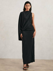 Acler Jersey Draped Midi Dress in Black