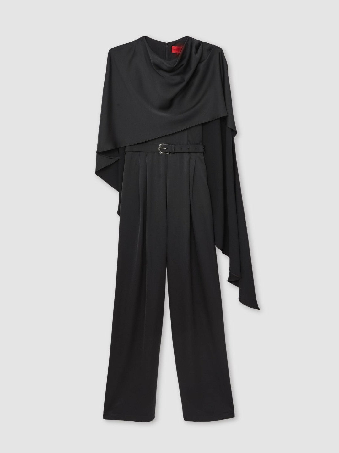 Halston Crepe Wide Leg Cape Jumpsuit in Black