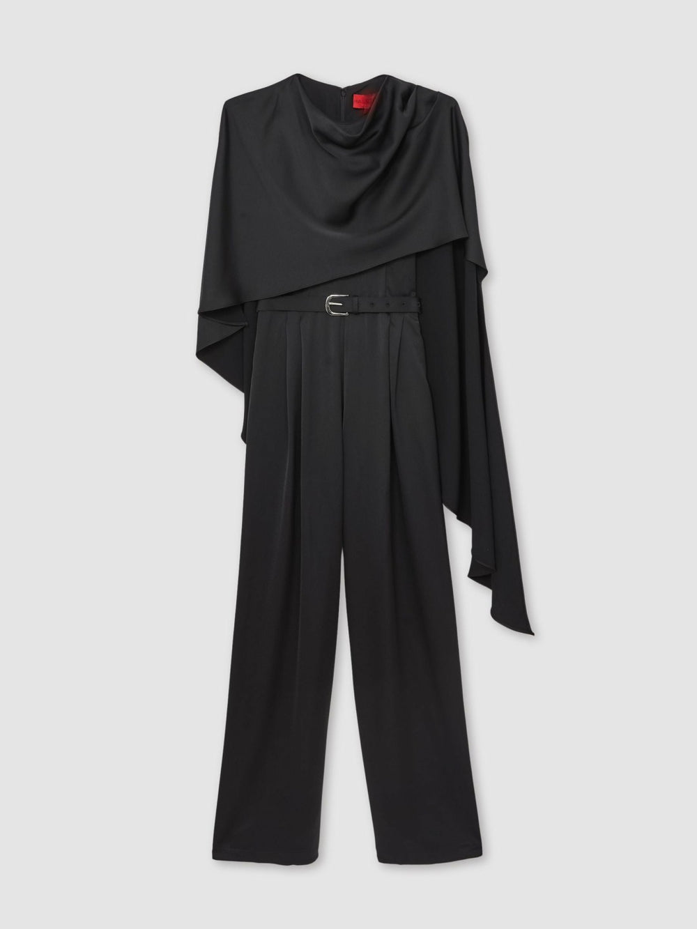 Halston Crepe Wide Leg Cape Jumpsuit in Black