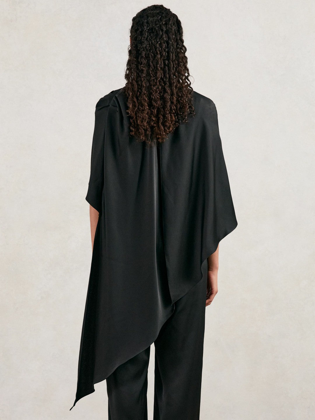 Halston Crepe Wide Leg Cape Jumpsuit in Black