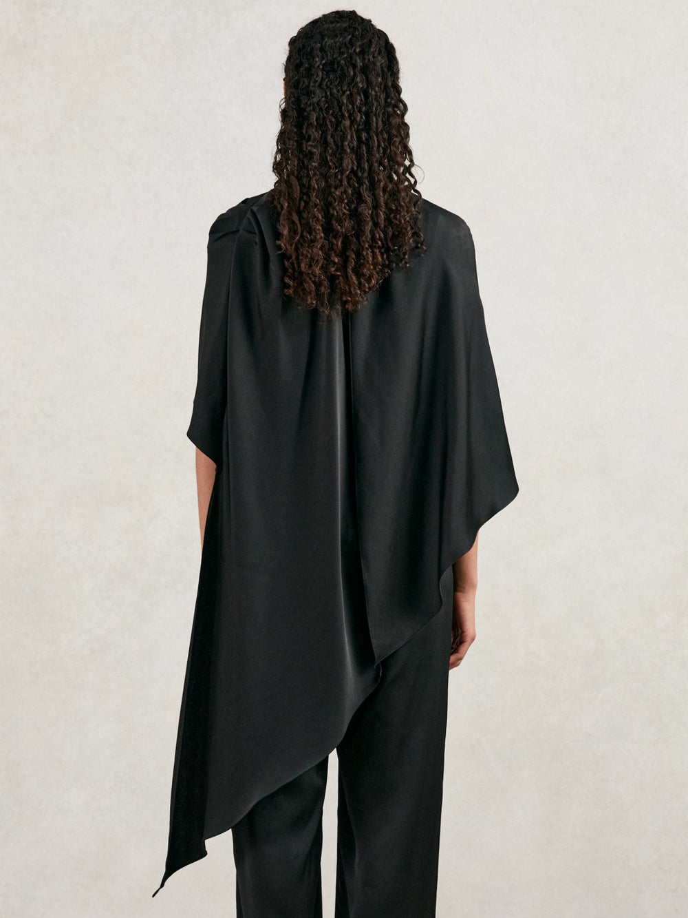 Halston Crepe Wide Leg Cape Jumpsuit in Black