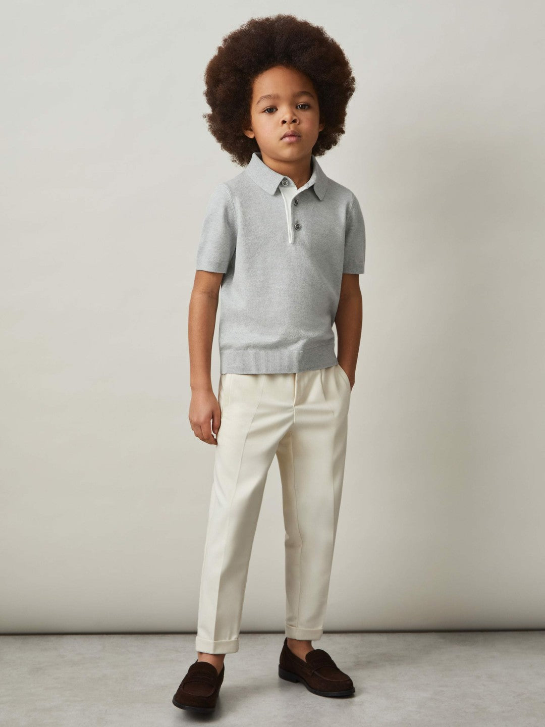 9-13 yrs Contrast Placket Polo Shirt With Cotton in Washed Sage