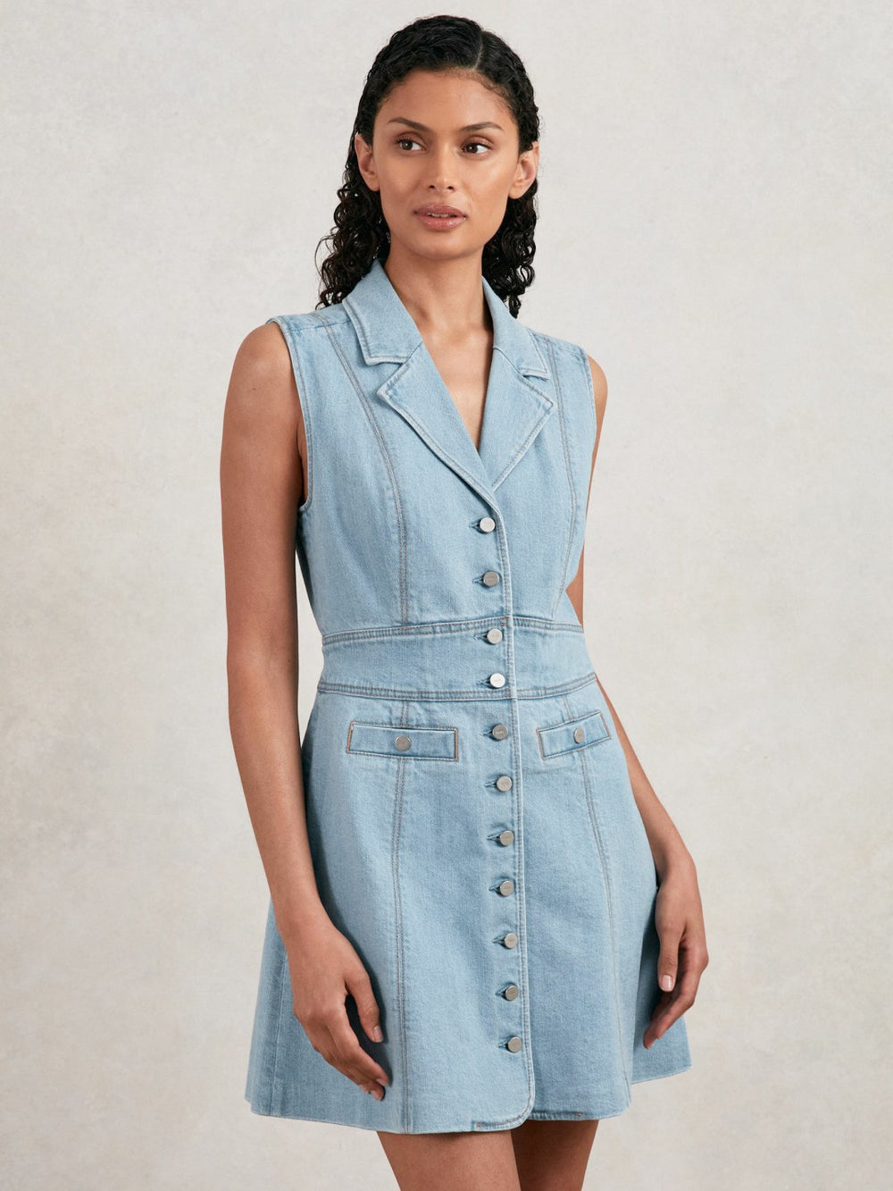 Paige Denim Button-Through Mini Dress in Jocelyn Blue