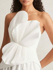 Acler Ivory Plissé Fan Strapless Maxi Dress in Ivory