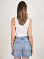 90S Long 100% Cotton Shorts in Indigo Blue