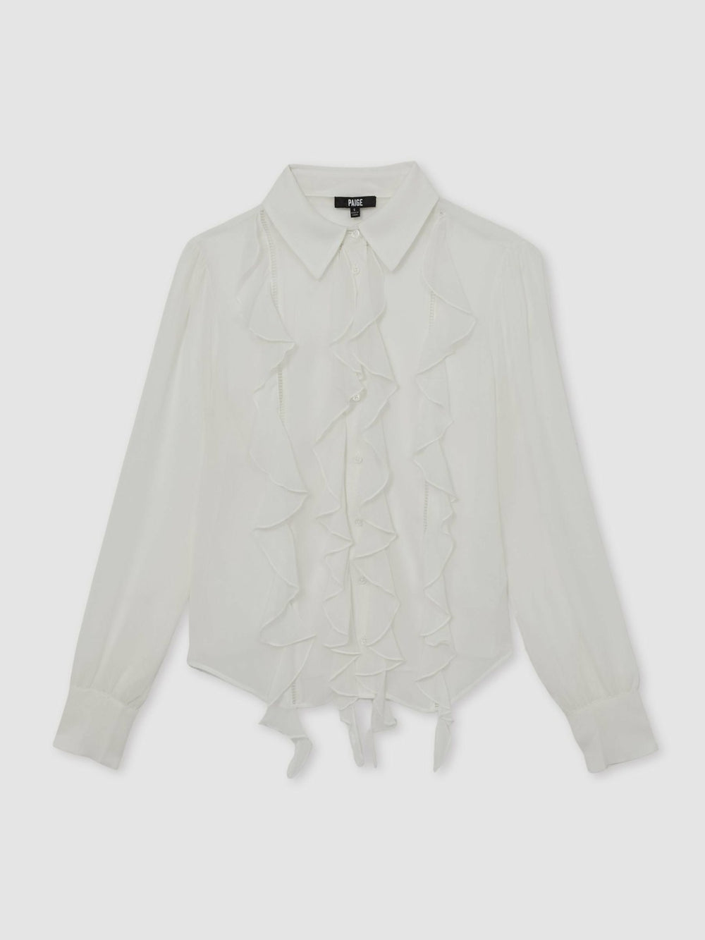 Paige Silk Georgette Ruffle Trim Shirt in White