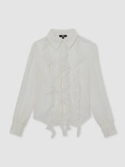 Paige Silk Georgette Ruffle Trim Shirt in White