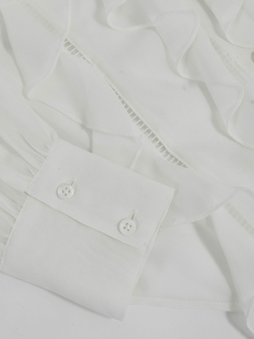 Paige Silk Georgette Ruffle Trim Shirt in White