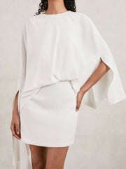 Halston Mini Ivory Asymmetric Cape Dress in Ivory