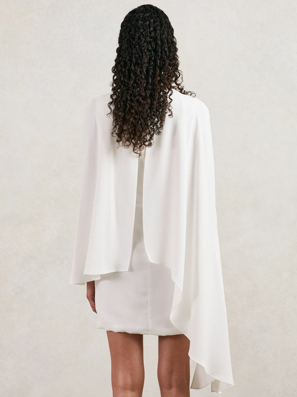 Halston Mini Ivory Asymmetric Cape Dress in Ivory