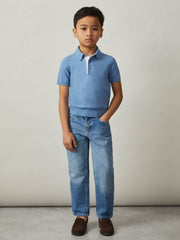 13-14 yrs Contrast Placket Polo Shirt With Cotton in Blue