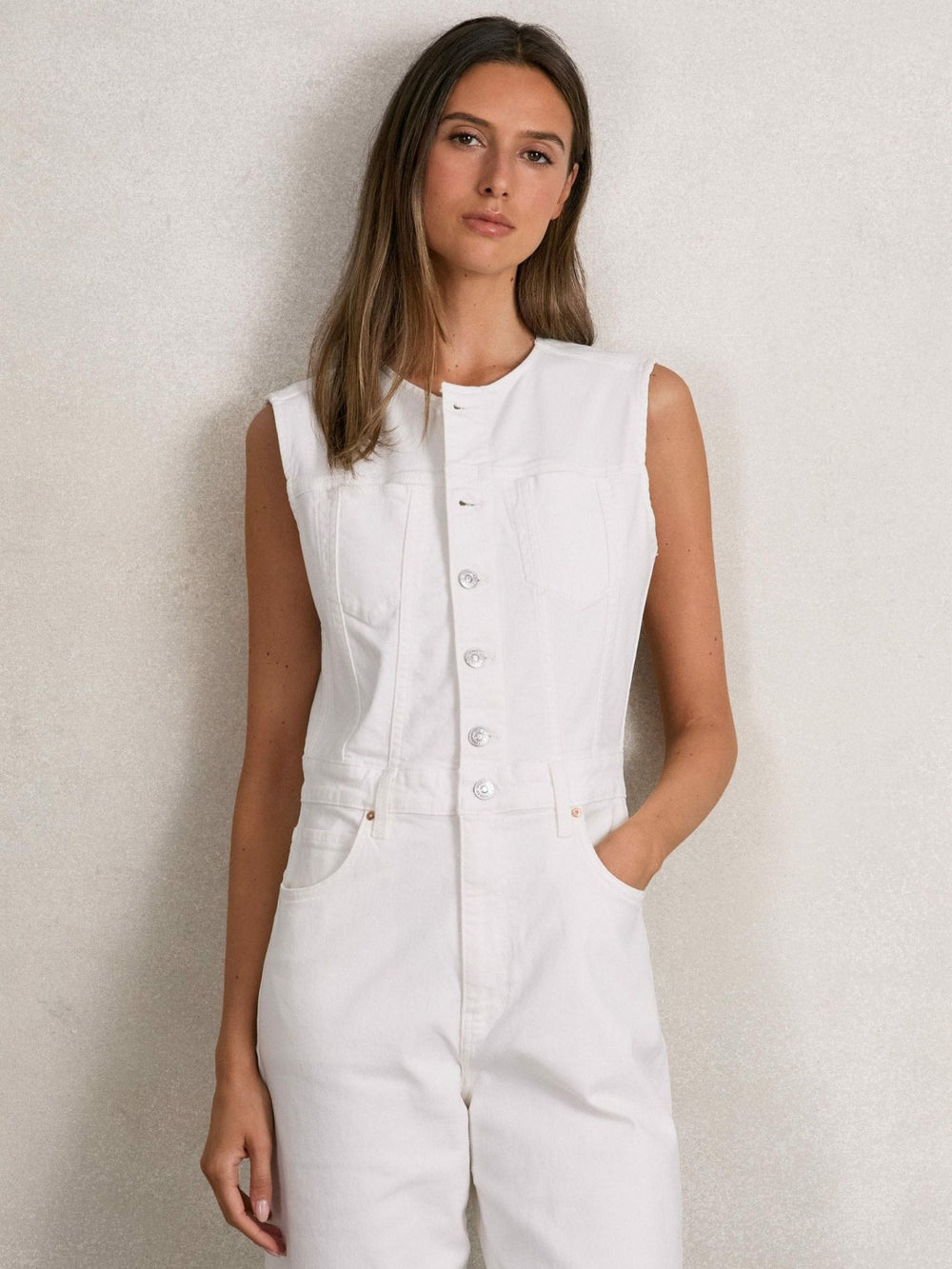 Paige Denim Straight Leg Jumpsuit in Ecru
