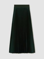 Pleated Midi Skirt in Dark Green