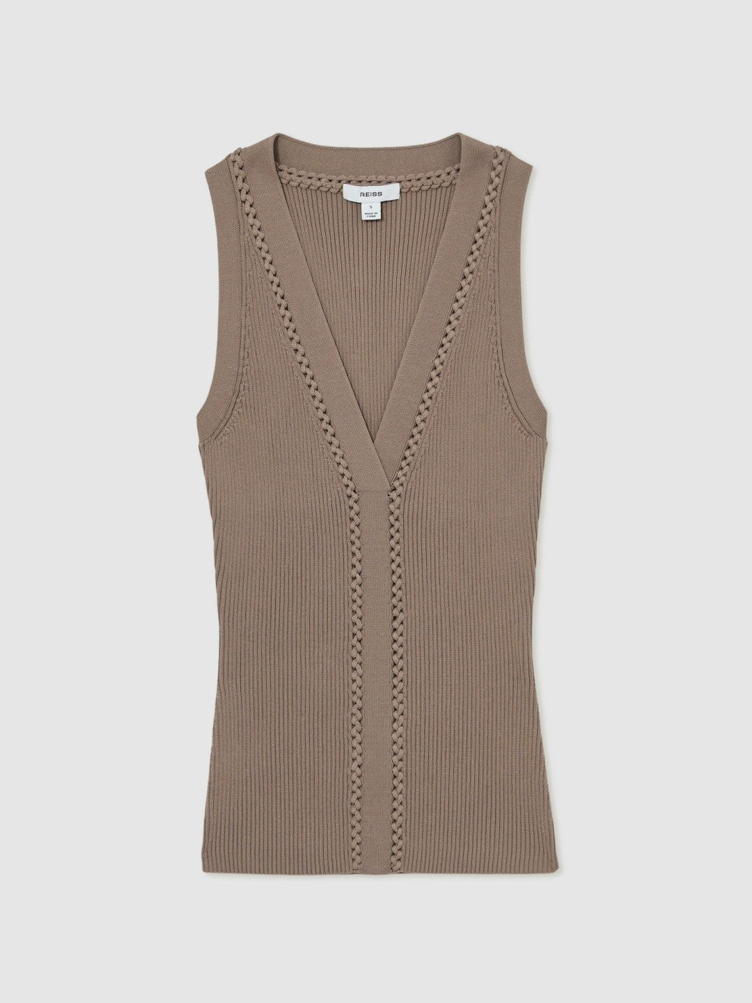 Craft-Stitch Rib-Knit Vest in Mink