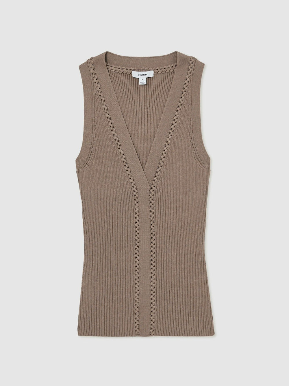 Craft-Stitch Rib-Knit Vest in Mink