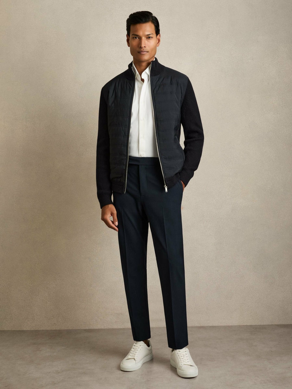 Slim-Fit Internal-Drawstring Trousers in Navy