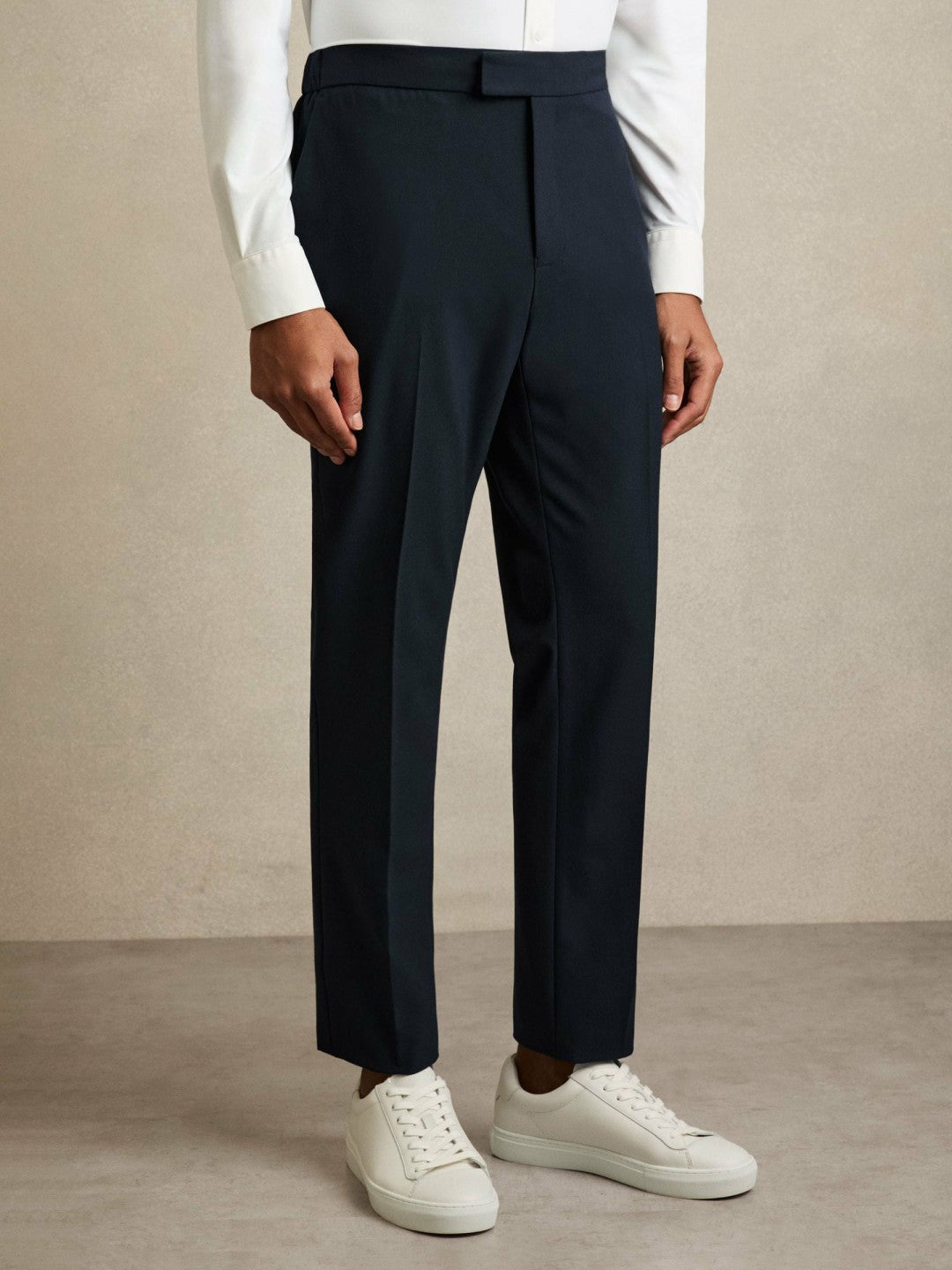 Slim-Fit Internal-Drawstring Trousers in Navy