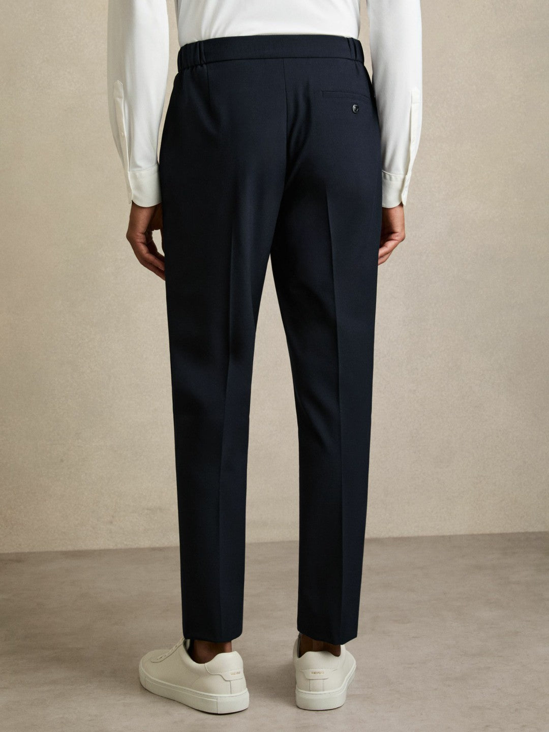 Slim-Fit Internal-Drawstring Trousers in Navy