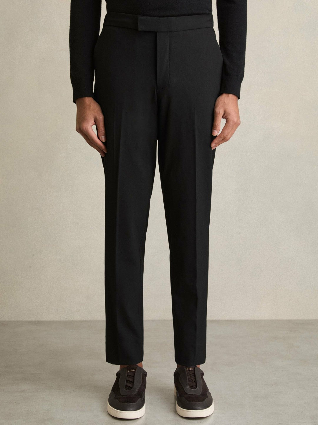 Slim-Fit Internal-Drawstring Trousers in Black