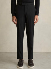 Slim-Fit Internal-Drawstring Trousers in Black