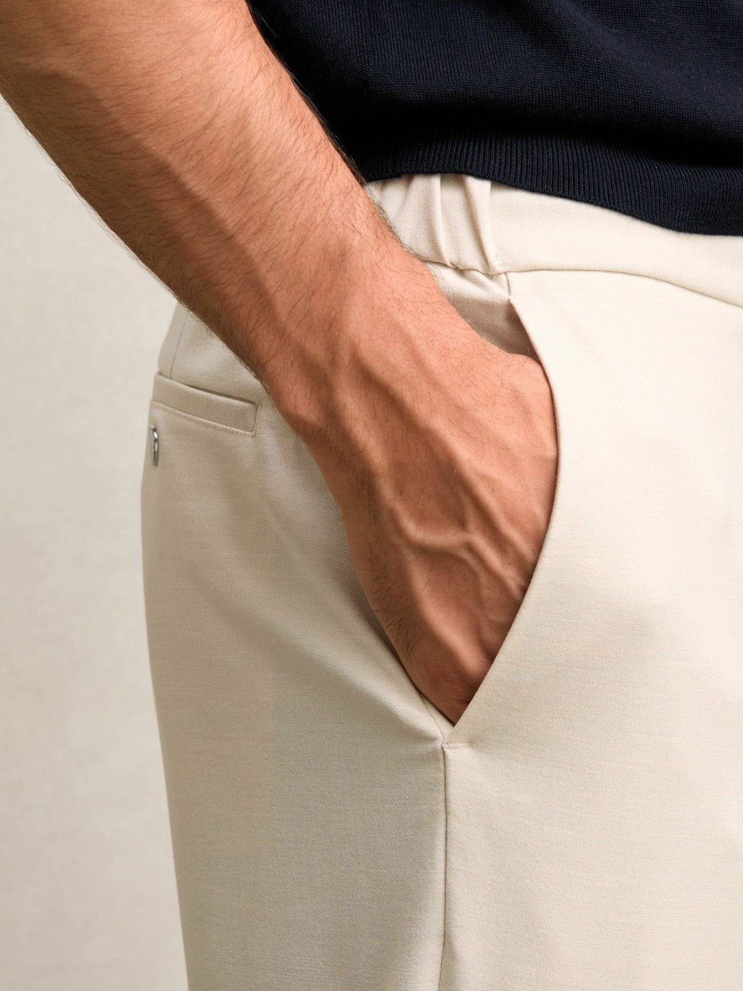 Slim-Fit Internal-Drawstring Trousers in Stone