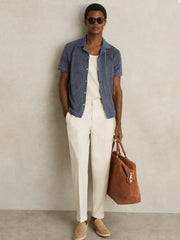 Cotton Blend Towelling Shirt in Airforce Blue