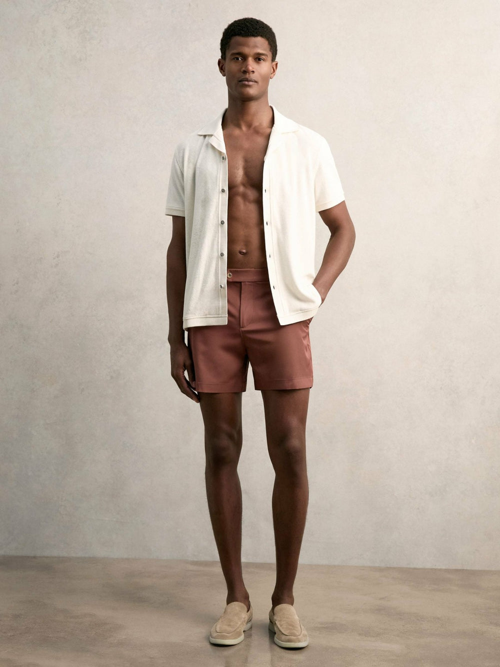 Cotton Blend Towelling Shirt in White