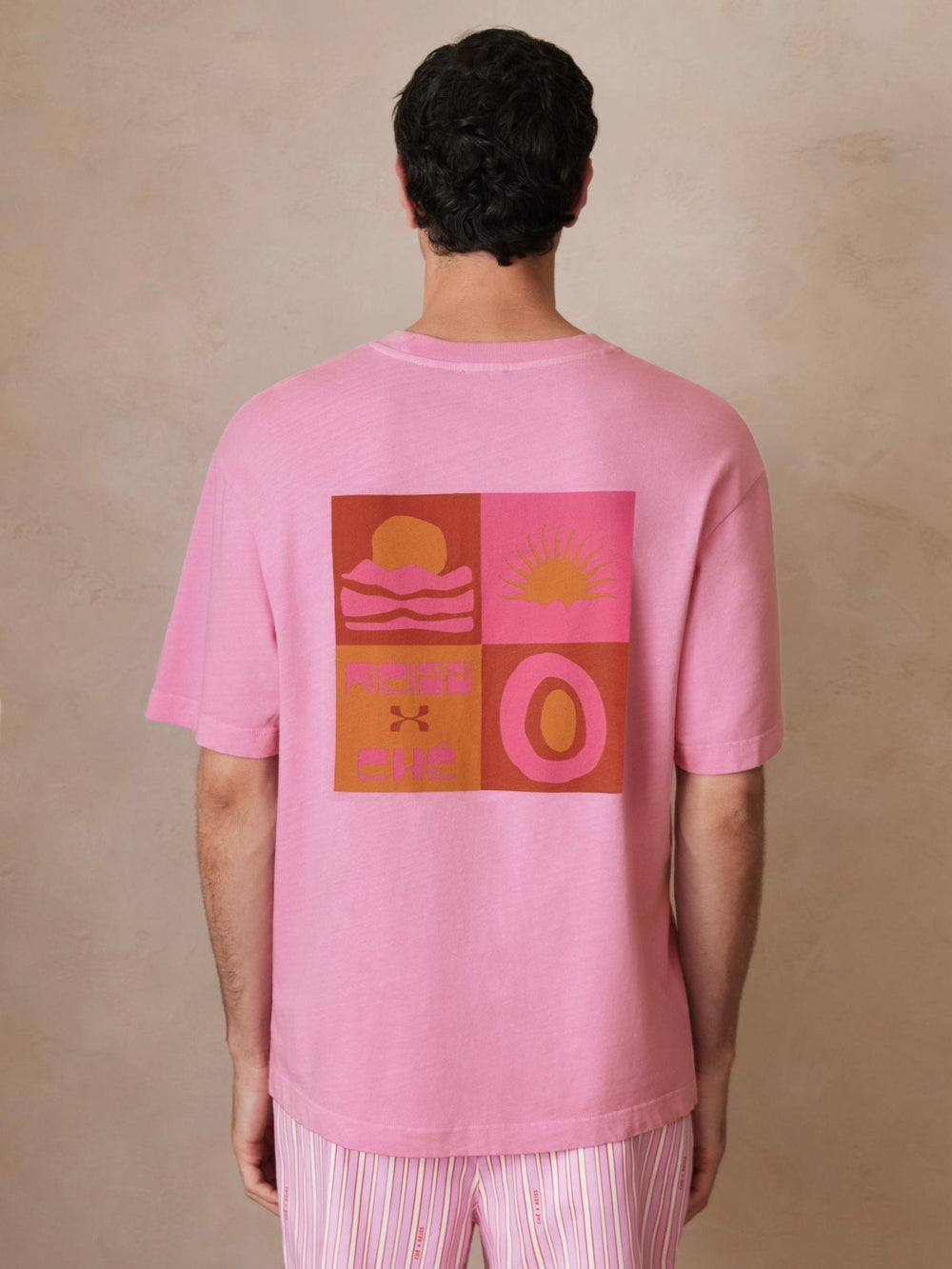 | Ché Cotton-Linen Sunset T-Shirt in Pink