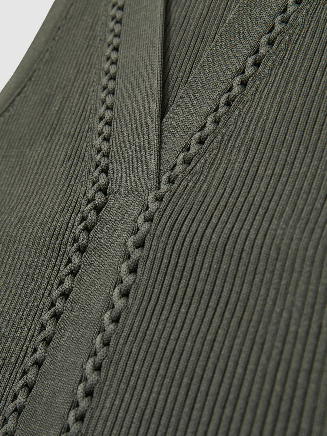 Craft-Stitch Rib-Knit Vest in Khaki Green