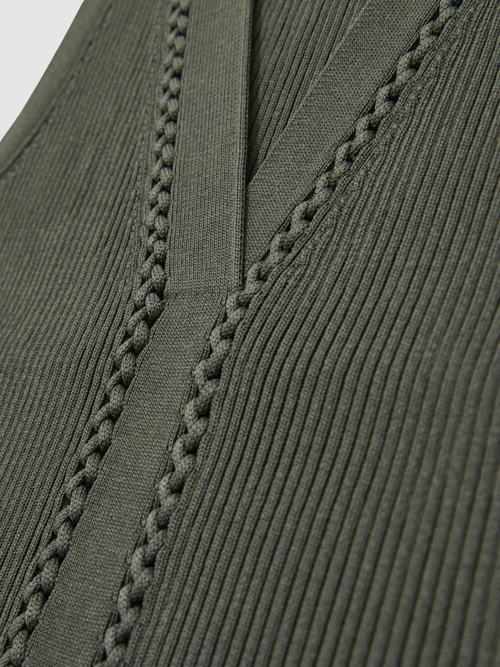 Craft-Stitch Rib-Knit Vest in Khaki Green