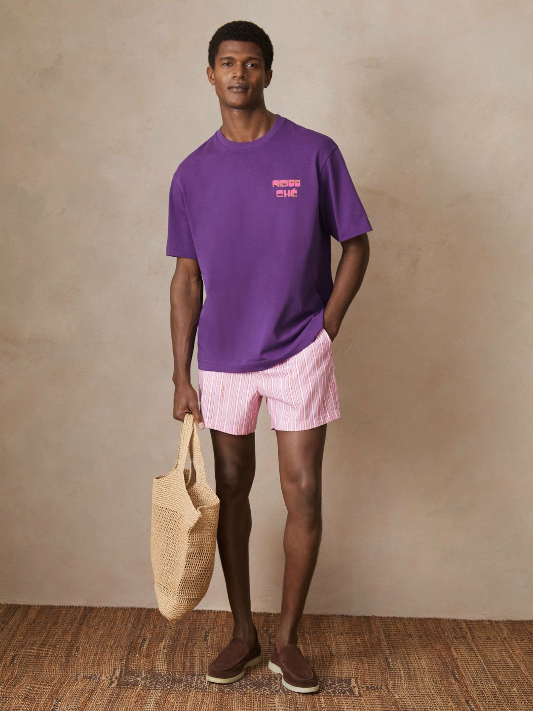 | Ché Cotton Palm-Print T-Shirt in Purple