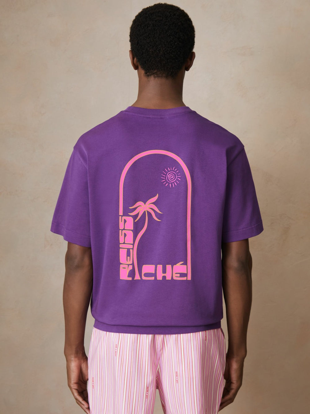 | Ché Cotton Palm-Print T-Shirt in Purple