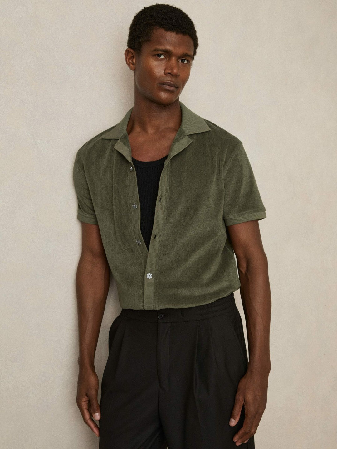 Cotton Blend Towelling Shirt in Green