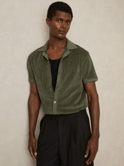 Cotton Blend Towelling Shirt in Green