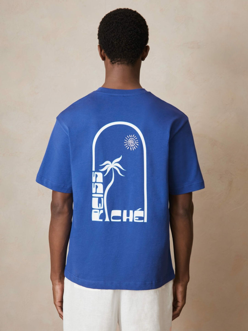 | Ché Cotton Palm-Print T-Shirt in Blue